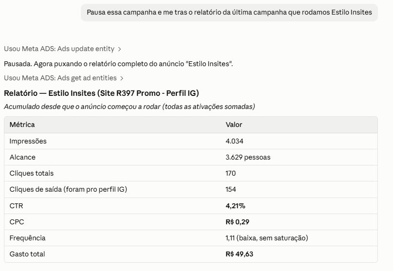 Print real do relatório de anúncio gerado pelo agente para a campanha Estilo Insites